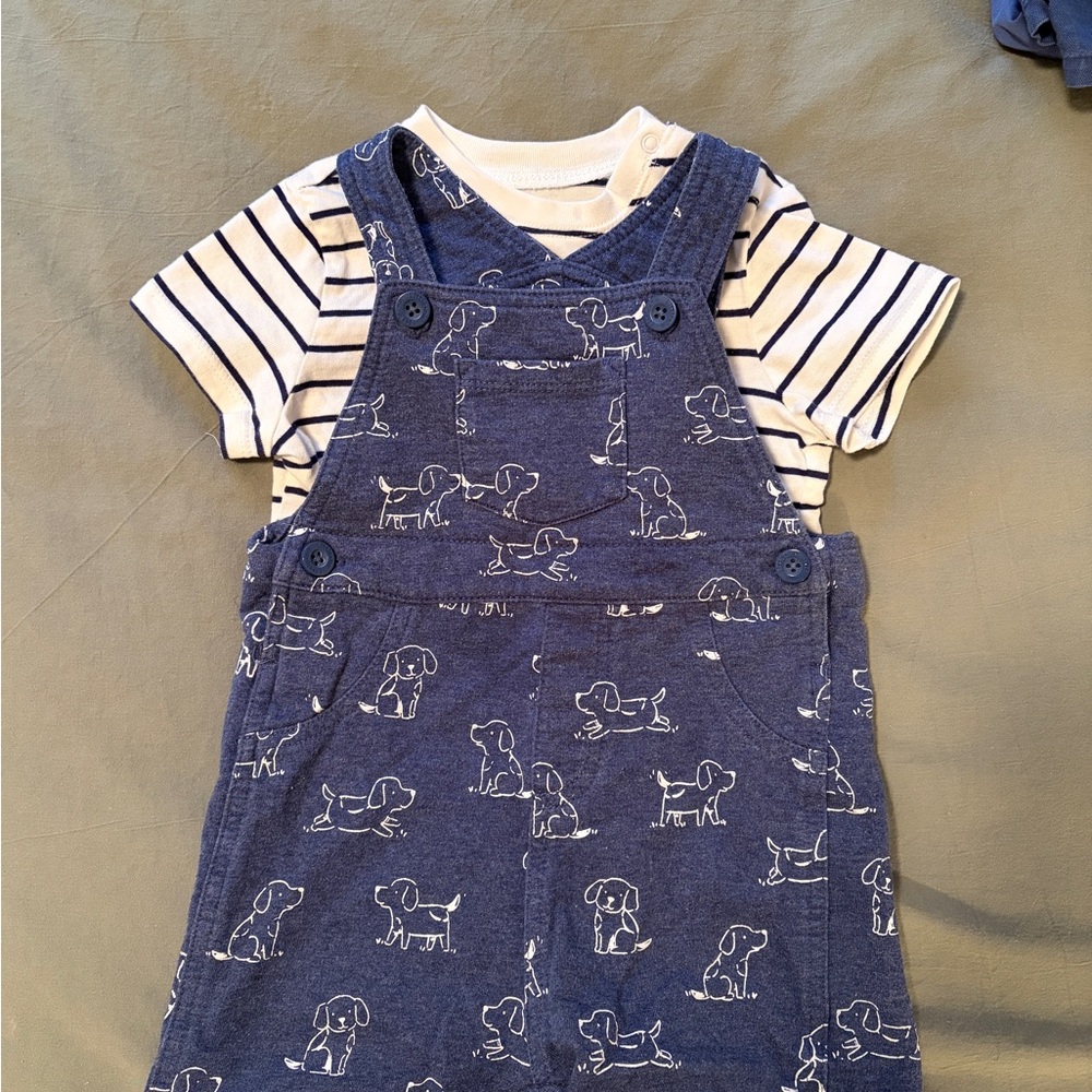 Little Me White and Navy Striped Shirt